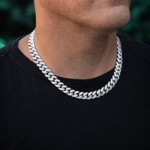 Tripod Jewelry Hip Hop 12Mm Real White Gold/18K Gold Plated Iced Out Miami Cuban Link Chain Necklace For Mens Womens Simulated Diamond Cz Cuban Link Choker(White Gold - 10Mm, 20.00) #TOP3