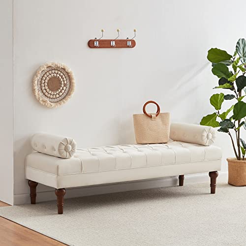 Batohom 60.2" End Of Bed Bench,Large Size Velvet Bench For Bedroom,Upholstered Window Bench With Button-Tufted,Entryway Bench,Storage Bench For Living Room(Beige) #TOP5