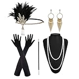 MIVAIUN 20er Jahre Accessoires, 1920s Kostüm Damen Flapper Accessoires Set, Flapper Great Gatsby Accessoires, Retro Stil Kopfschmuck, Langen Handschuhen, Karneval Kostüm Damen Accessoires