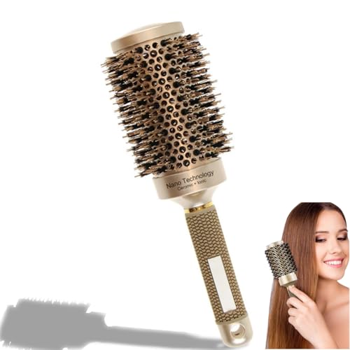 SOONHUA Cepillo redondo de secado por soplado, cerdas de jabalí con pasadores de nailon, antiestático, iónico térmico de cerámica para secado, cepillado, peinado, rizado y alisado