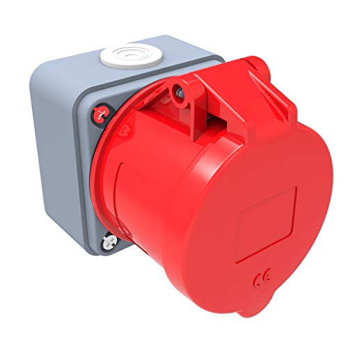 AW-Tools CEE 16A Wandsteckdose 5-polig – 400V, IP67, Mit Klappdeckel, Rot