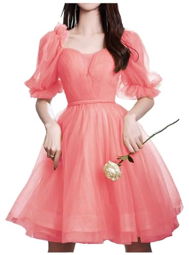 Puffy Sleeve Short Homecoming Dress 2024 A-Line Tulle Graduation Prom Dresses