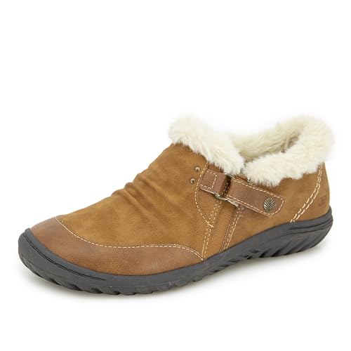 JBU Women's Heather Slip On Cozy Comfortable Memory Foam APMA Accepted Walking Flat Tan