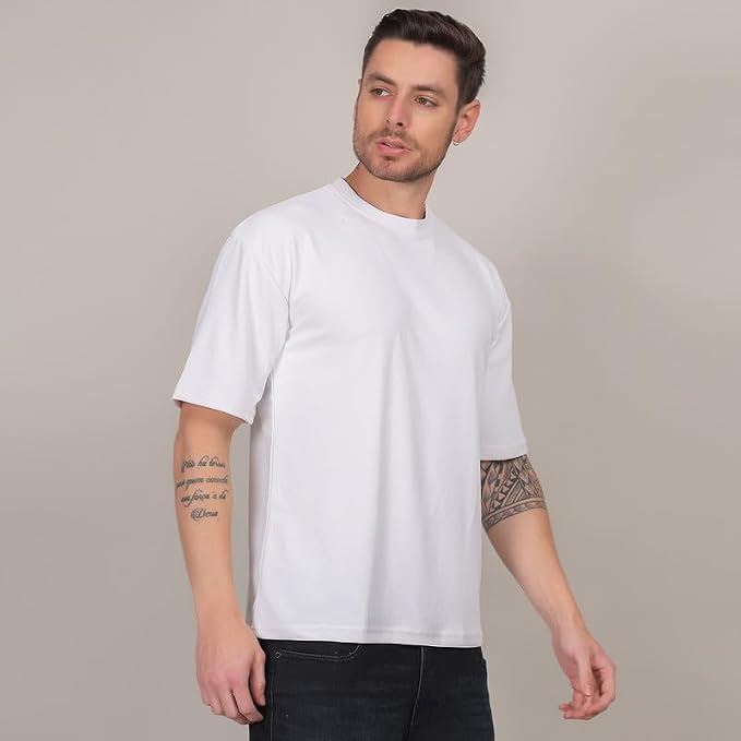 Image of Solid Self Design Oversized Tshirt for Men | Oversize T-Shirts for Men | Men Drop Shoulder Tshirts | Bagy Fit Men Tshirt