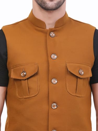 Image of FH Wearza Polywool tweed Solid multipocket Sleeveles Nehru Jacket For Men