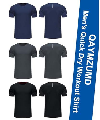 Zoofly T Shirts For Men 3 Pack Running Shirts Workout Plain Dry Fit Moisture Wicking Activewear Sports Shirts Fitness Shirts Gym Tops Gym Sleeve Shirts Mens T Shirts-Black/Grey/Navy-L