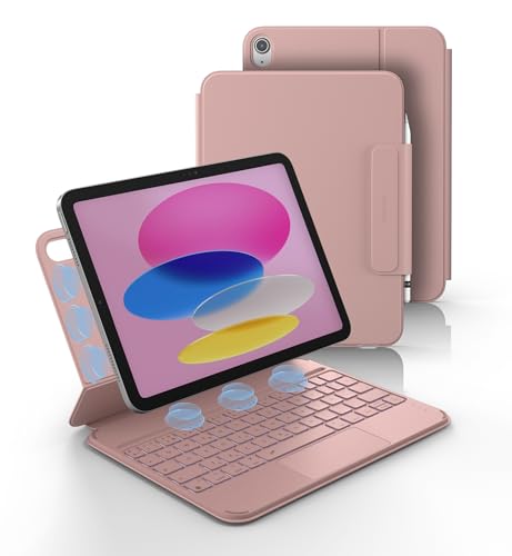 Dexnor Teclado para iPad 10 Generación 2022/11 Generación A16 2025 (10.9/11 Pulgada), Magnético, Ultrafino Folio Desmontable, Trackpad Multitáctil, Retroiluminación, Portalápices Español Ñ, Rosa