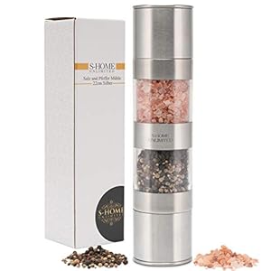 S-Home Unlimited 2in1 Salz und Pfeffermühle manuell mit einstellbarem Keramikmahlwerk Edelstahl – Kombi Salzmühle…