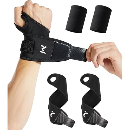 1Pair TFCC Wrist Brace with 1Pair Wristbands, Wrist Support for Tendonitis, Strain, Pain Relief, Adjustable Wrist Wrap for Sports, Tennis, Golf, Weightlifting (Black)