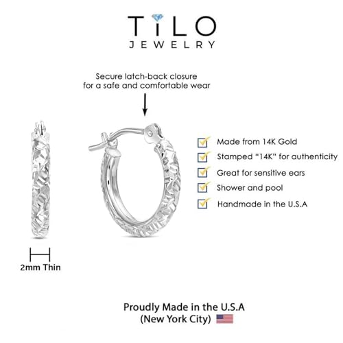 Image of 14k Gold Hand Engraved Diamond-cut Round Hoop Earrings, (0.5 inch Diameter)