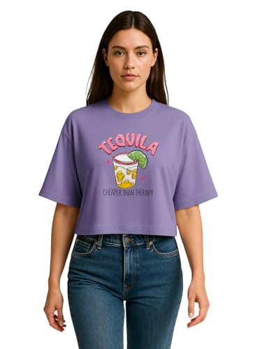 Image of HELLCAT Beige Printed Loose Fit Crew-Neck Crop T-Shirt for Women