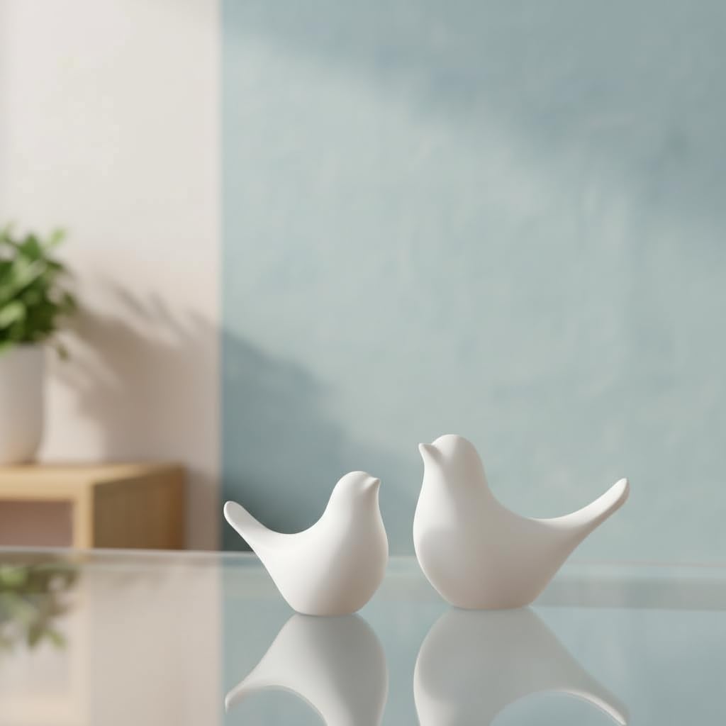 URBAN SENSE® Ceramic Blessing Birds Figurine Set -5.8CM | Bird Showpiece for Living Room Bedroom Bookshelf Office Table | Housewarming Anniversary Birthday Gift | Aesthetic Home Decor (Snowy Symphony) 1