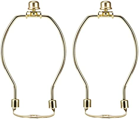 6 Inch Brass Lamp Harp Holder Kit Replacement with Finial and Detachable Light Duty Saddle Base, Saangseon Pack 2 Harps for Lamps DIY Lighting Accessories Horn Frame Lampshade Bracket