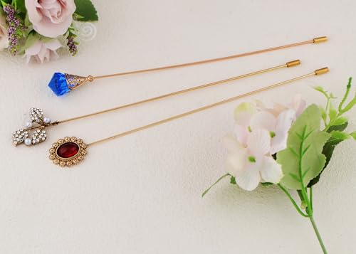 Image of Alilang Classic Vintage 3Pcs Hat Brooch Pin Set with Rhinestone and Pearl Accents for Scarves and Hats Lapel Pin Accessories