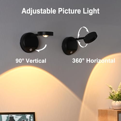 Image of Picture Lights for Wall Art, 2 Pack Battery Operated Motion Sensor Cordless Picture Lights with Remote, Adjustable Picture Frame Lights 3 Color, Portrait Lights on Wall
