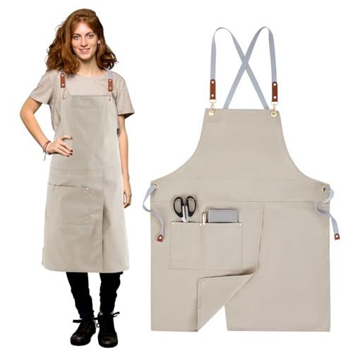Langyiwee Crossback Pottery Apron Split Leg with Large Pocket Canvas Apron with Adjustable Strap for