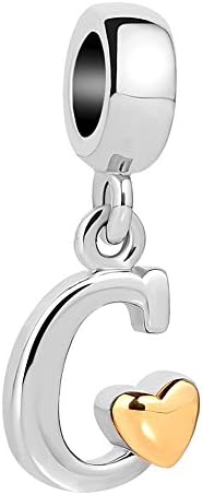 QueenCharms Initial A-Z Letter Charm Golden Heart Alphabet Dangle Beads For Bracelets & Necklaces (C)