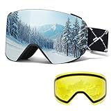 【Filtres Magnétiques】Ces Masques de Ski Magnétiques sont dotés de filtres jaunes, d'un revêtement intégral Revo, de clips de fixation latéraux et de 10 aimants. Ils permettent un changement d'écran en 10 secondes, de jour comme de nuit, et sont durables et sûrs dans des conditions extrêmes