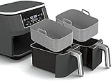 2 ollas de silicona para freidora de aire doble Ninjas, horno y microondas (gris)