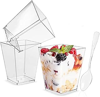 SZHTFX Dessert Cups 150ml 50Pcs Plastic Dessert Cups + 50Pcs Individual Package Plastic Spoons Mini Dessert Cups Reusable Plastic Dessert Cup