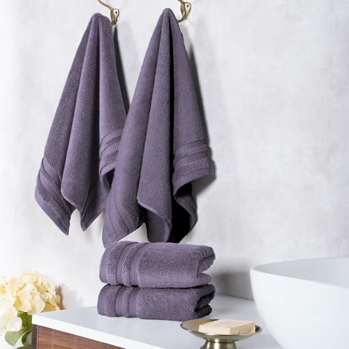 Image of MYTRIDENT Hand Towels Set of 4 Cotton | Finesse Collection | 40 cm x 60 cm | Kitchen Hand Towel | 625 GSM, Zero-Twist, Luxuriously Soft, 100% Cotton - Purple