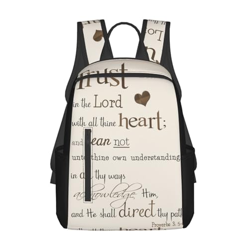 Trust In The Lord With All Thine Heart Inspirational Theme Bible Verse Scripture Lightweight Backpack For Women Men, Casual Polyester Daypack Bookbag Travel Hiking Bag, Durable Laptop Backpack