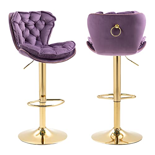 Kinffict Bar Stools Set Of 2, Velvet Counter Height Adjustable Barstools, Swivel Dining Bar Chairs Upholstered Modern Bar Stool For Kitchen Island, Cafe, Bar, Bar Counter, Dining Room, Dark Purple #TOP6