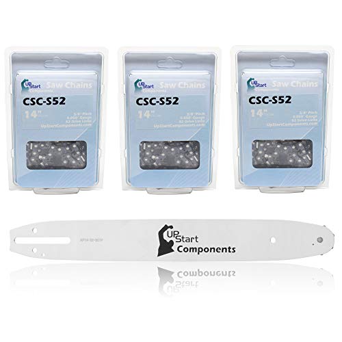 Replacement 14" Single Rivet Bar and 14" Semi Chisel Chain Combo for Homelite UT43100 Chainsaw (14" Length, 3/8" Pitch, 0.050" Gauge, 52 Drive Links, 7 Sprocket Nose Tooth) 1 Bar 3 Chains