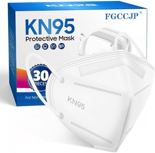 KN95 Face Mask 30pcs Disposable Face Masks Individual Packed Safety 5 Layers Breathable Cup Dust Masks Filtration>95% for Adults Men Women(White)