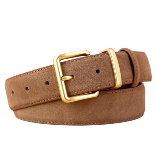 Fashion Elegant Ladies Suede Belt with Gold Buckle, Women Genuine Leather Belt for Jeans Pants Dress Coat