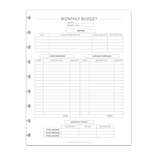 BetterNote Finance Refill Forms for Discbound Notebooks, Fits Levenger Circa, Happy Planner, Staples Arc, TUL, Talia (Monthly Budget, 9-Disc, 7