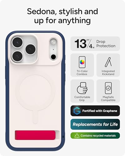 Image of ZAGG Sedona Snap Case with Kickstand for iPhone 17 Pro Max - Red Light & Blue, Drop Protection (13ft /4m), Multi-Layer Protection, with Camera Button, MagSafe Phone Case with Impact-Absorbing Bumpers