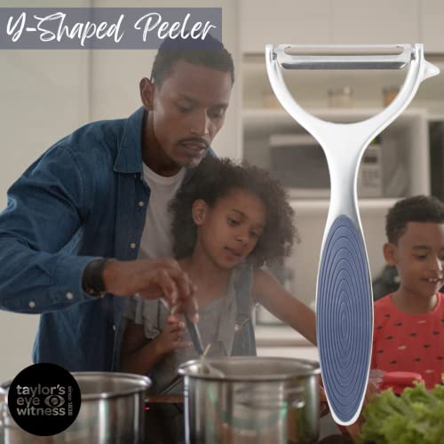 Premium Y Shaped Vegetable Peeler - Taylors Eye Witness, Great Kitchen Gadget, With Sturdy Zinc Aluminum Construction With Shiny Silver Colour, Glides Easily Over Apple, Carrot Or Potato, Denim Blue #TOP1