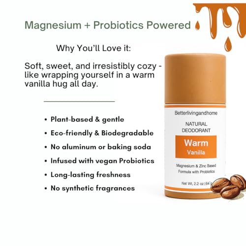 Image of Natural Deodorant Stick - 64 gm | Probiotics + Magnesium | Deodorant for Men & Women | Natural formula and Chemical free| Good for all skin types | Essential Oils Scented (Warm Vanilla)