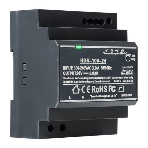 DEWIN 24V Netzteil Hutschiene, HDR-100-24 DIN Rail Netzteil Transformator Schaltnetzteil DIN-Schienennetzteil für Industrielle Automatisierungsgeräte DC 24V 3,83A 100W