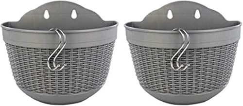 Blumentopf Wandmontage 2 Stück Halbrunder Hängende Wandbehang Pflanzgefäße Kunststoff Aufhängen Blumentöpfe mit Haken Wandpflanzentopf Pflanzentöpfe Hängetopf für Zaun Balkon Terrasse (25cm Grau)