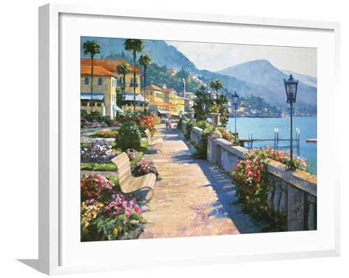 ART.COM Wall Art Print Bellagio Promenade on White Frame by Howard Behrens, 24x18