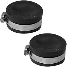 Fernco QC-102 2 Pack 2-in. Qwik Cap Flexible PVC Pipe Cap with Stainless Steel Clamps, Black