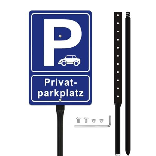 Schild Privatparkplatz 20 X 30 Cm Privatparkplatz Schild Mit Pfosten 90 Cm Hoher Stange Reflektierendes Aluminium Parkplatzschild Mit Uv Schutz Wetterfest (Blau)