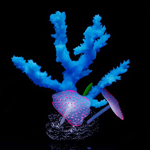 Uniclife Glowing Effect Silicone Artificial Coral Plant for Fish Tank, Aquarium Landscape Decoration,Fish Tank Decorations – Blue