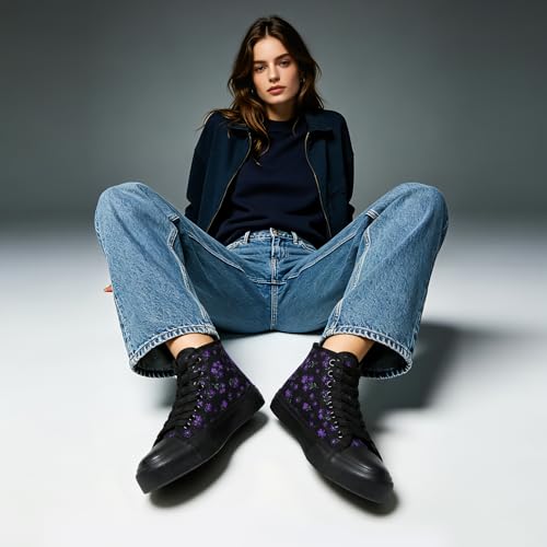 Image of Uoidru High Top Sneakers for Women Canvas Shoes White Canvas High Tops Women Casual Shoes Lace Up Fashion Sneakers