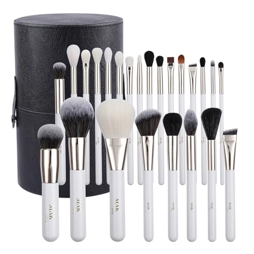 Set de 24 Pinceles de Maquillaje Profesional con Estuche de Cuero | Pelo Natural y Sintético