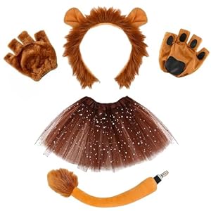 SDXCJY 4-teiliges Löwen-Kostüm-Set mit Löwenohren, Handschuhen, Schwanz & Tutu-Rock, Perfekt für Kinder & Erwachsene Cosplay, Halloween Geburtstag Karneval Bühnenperformance (Braun)