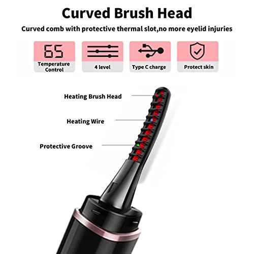 Heated Eyelash Curlers Heated Lash Curler With Comb Electric Eyelash Curler Heated Led Display 4 Temperature Settings For Women Usb Rechargeable Quick Natural Curling 24 Hours Long Lasting Gifts Black #TOP4