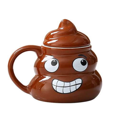 TECHNOZONIC Poop Ceramic Cup, 480ml Creative Coffee Mug with Lid for Home Offices,Naughty Prank Drinkware Mug for Gift (C)