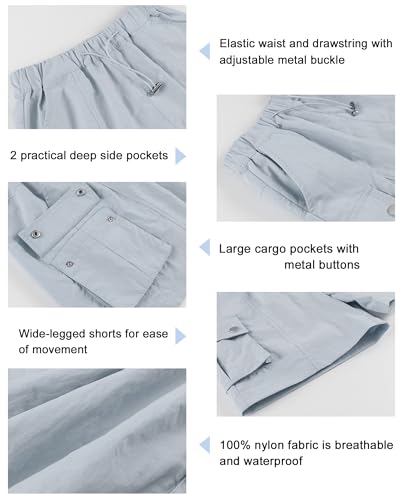 Image of Rolanko Girls Cargo Shorts Lightweight Parachute Short Pants with Pockets Summer Cargo Shorts for Kids Casual Hiking Sports