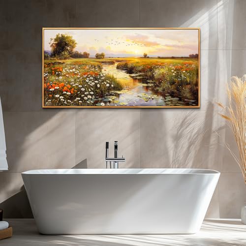 PHAOHUAXM Large Wall Art For Living Room Canvas Wall Decor For Bedroom Watercolour Painting Office Decoration Countryside Sunrise Scenery Wall Picture Ready To Hang Home Decor Wood Framed 20x40 In by PHAOHUAXM - Used condition - Image 4