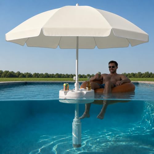 Image of Floating Pool Umbrella provides the perfect shade canopy for the lake, river, beach or the pool! 6 cup holders for your drinks and snacks! Create your own shade oasis with the 7ft diameter sun shade. (SAIL CLOTH)