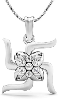 Rasav Stylish 925 Sterling Silver Unisex Floral Swastik Pendant (Pendant with Chain) | Locket Chain for Men & Women Price In India