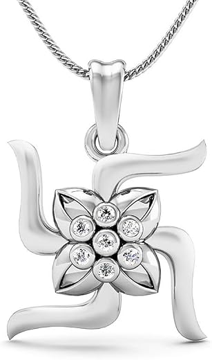 Rasav Stylish 925 Sterling Silver Unisex Floral Swastik Pendant (Pendant with Chain) | Locket Chain for Men & Women